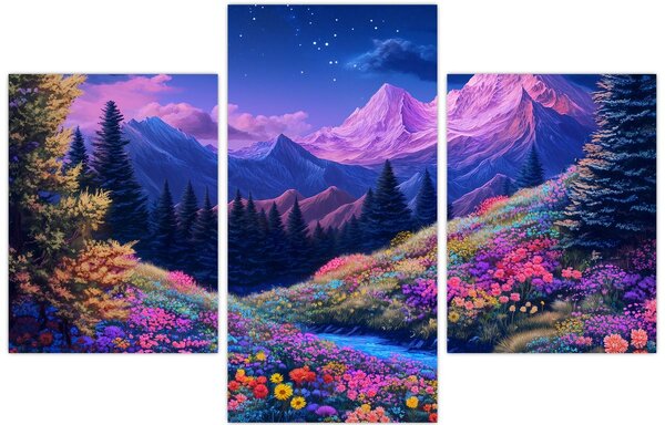 Slika - Ljubičasti krajolik pri punom mjesecu (90x60 cm)