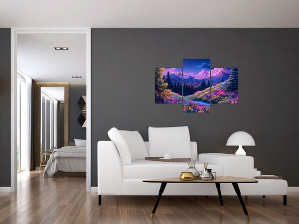 Slika - Ljubičasti krajolik pri punom mjesecu (90x60 cm)