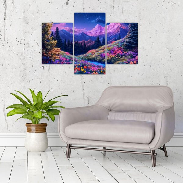Slika - Ljubičasti krajolik pri punom mjesecu (90x60 cm)