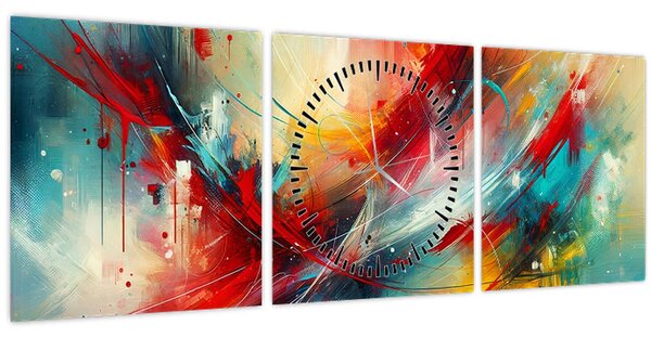 Slika – Apstrakcija s crvenom (sa satom) (90x30 cm)