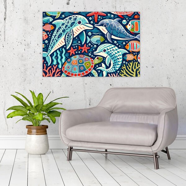 Slika – Crtane vodene životinje (90x60 cm)