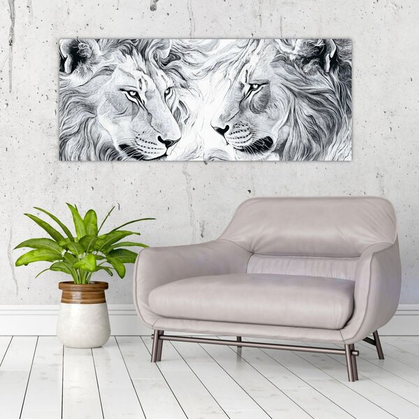 Slika - Nacrtane glave lavova (120x50 cm)
