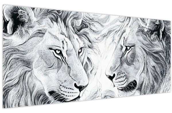Slika - Nacrtane glave lavova (120x50 cm)