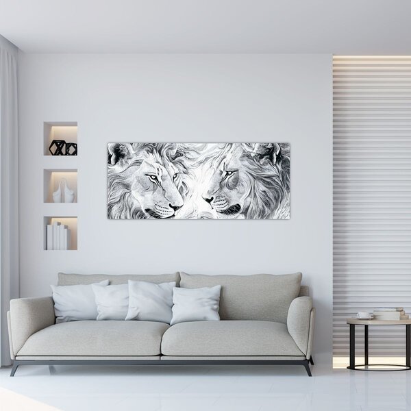 Slika - Nacrtane glave lavova (120x50 cm)