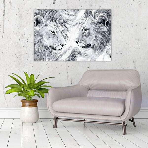Slika - Nacrtane glave lavova (90x60 cm)
