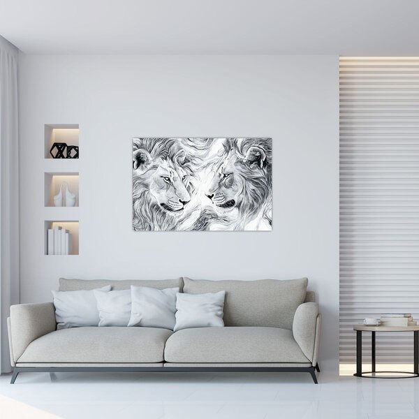 Slika - Nacrtane glave lavova (90x60 cm)