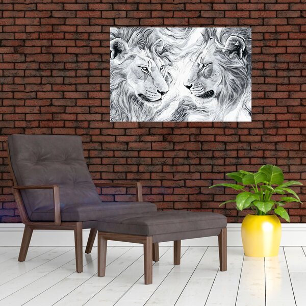Slika - Nacrtane glave lavova (90x60 cm)