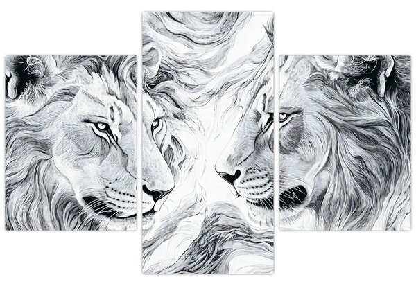 Slika - Nacrtane glave lavova (90x60 cm)
