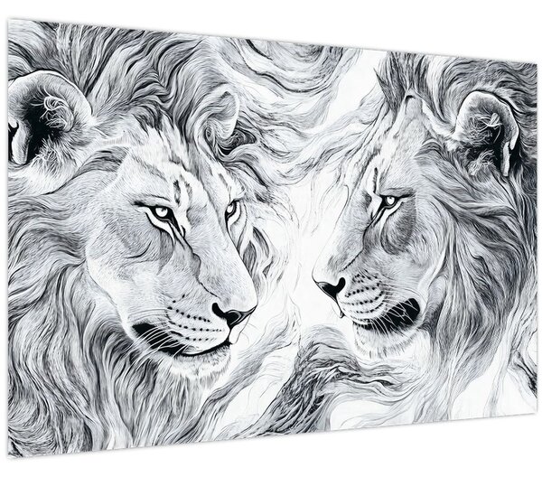 Slika - Nacrtane glave lavova (90x60 cm)