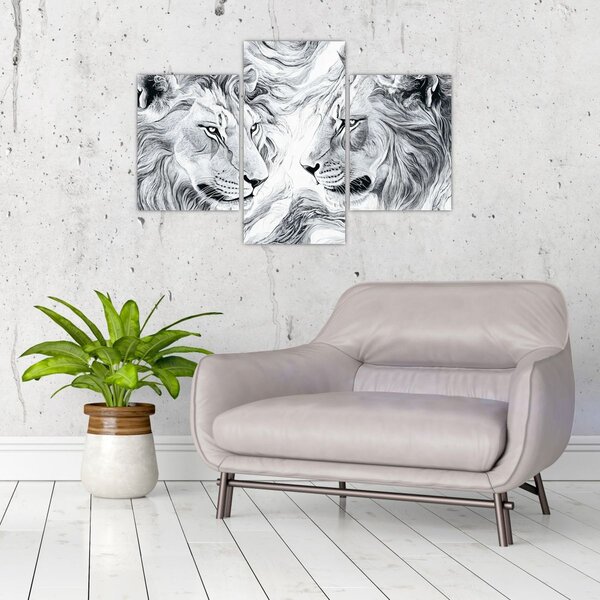 Slika - Nacrtane glave lavova (90x60 cm)