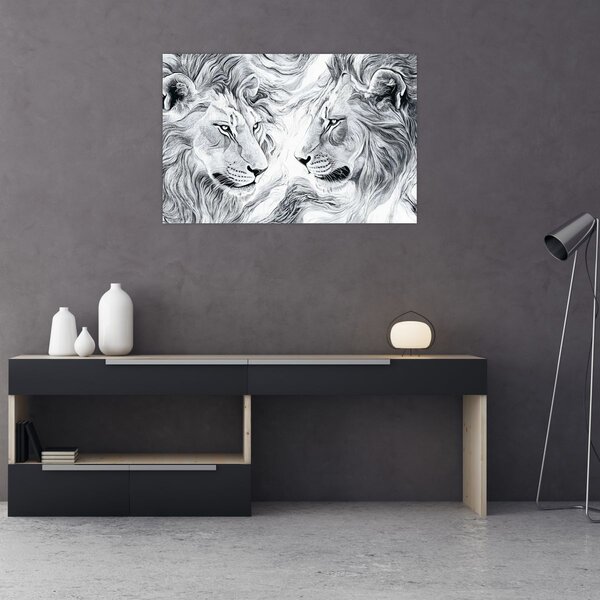 Slika - Nacrtane glave lavova (90x60 cm)