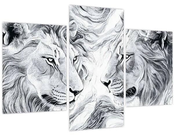 Slika - Nacrtane glave lavova (90x60 cm)