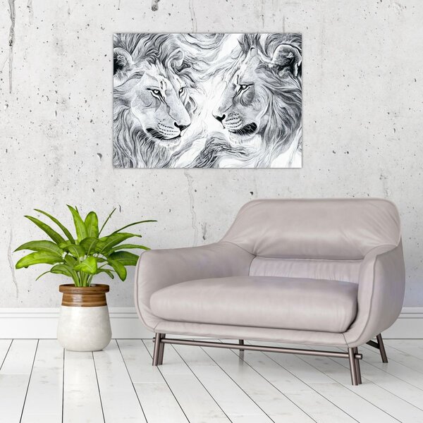 Slika - Nacrtane glave lavova (70x50 cm)