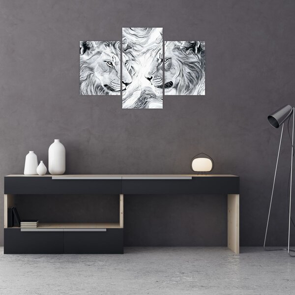 Slika - Nacrtane glave lavova (90x60 cm)