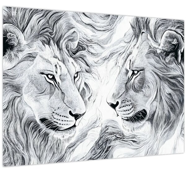 Slika - Nacrtane glave lavova (70x50 cm)