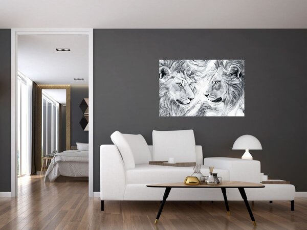 Slika - Nacrtane glave lavova (90x60 cm)