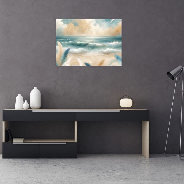 Slika – Oslikana plaža u nježnim bojama (70x50 cm)