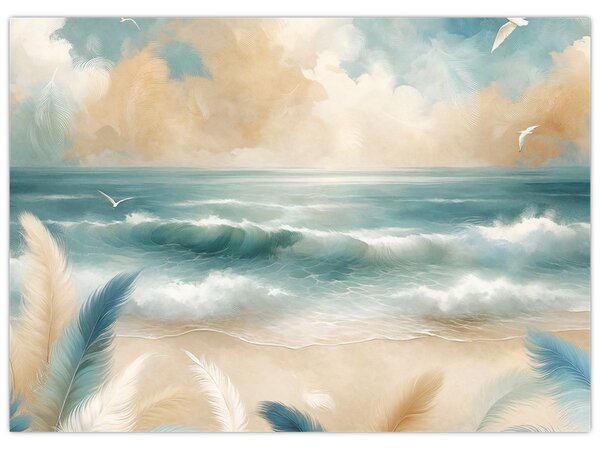 Slika – Oslikana plaža u nježnim bojama (70x50 cm)