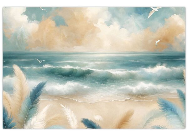 Slika – Oslikana plaža u nježnim bojama (90x60 cm)