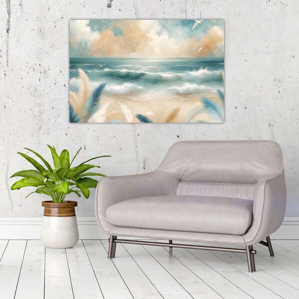 Slika – Oslikana plaža u nježnim bojama (90x60 cm)
