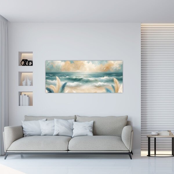 Slika – Oslikana plaža u nježnim bojama (120x50 cm)