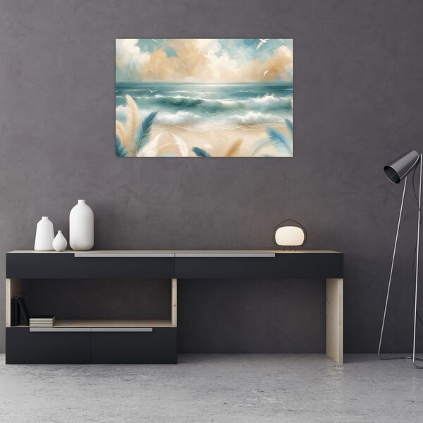 Slika – Oslikana plaža u nježnim bojama (90x60 cm)