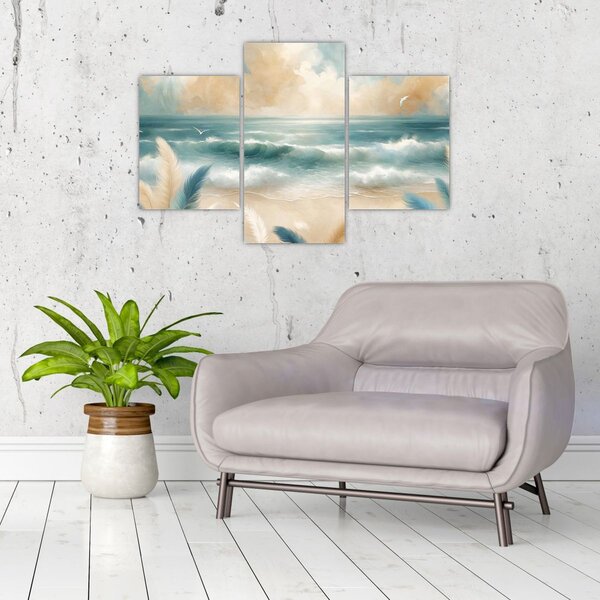 Slika – Oslikana plaža u nježnim bojama (90x60 cm)