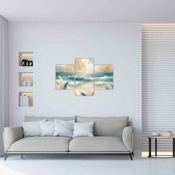 Slika – Oslikana plaža u nježnim bojama (90x60 cm)