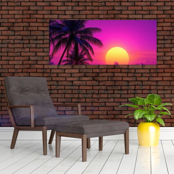 Slika - Ljubičasti zalazak s palmom (120x50 cm)