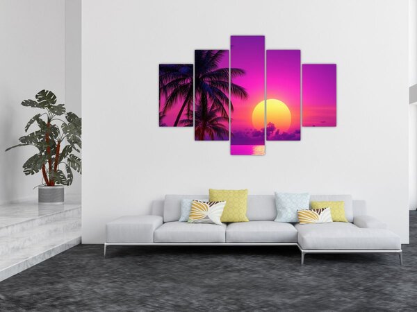 Slika - Ljubičasti zalazak s palmom (150x105 cm)