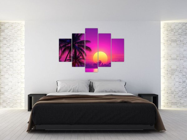 Slika - Ljubičasti zalazak s palmom (150x105 cm)