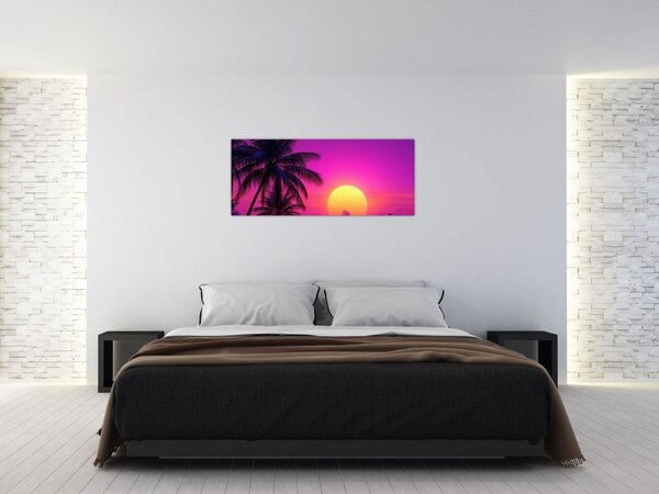Slika - Ljubičasti zalazak s palmom (120x50 cm)