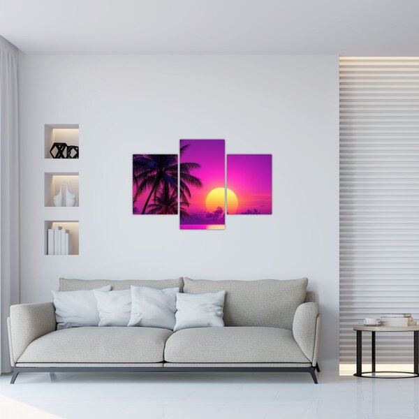 Slika - Ljubičasti zalazak s palmom (90x60 cm)