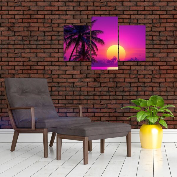 Slika - Ljubičasti zalazak s palmom (90x60 cm)