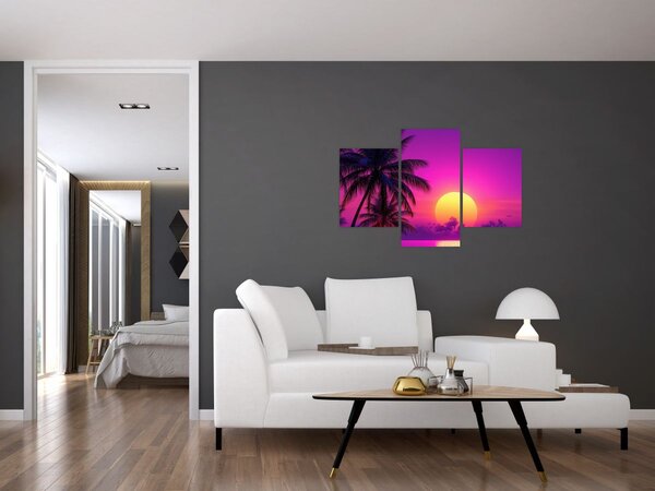 Slika - Ljubičasti zalazak s palmom (90x60 cm)