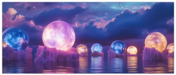 Slika - Planeti na vodi (120x50 cm)