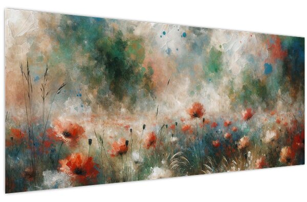 Slika – Apstrakcija polja s makovima (120x50 cm)