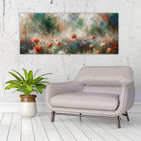 Slika – Apstrakcija polja s makovima (120x50 cm)