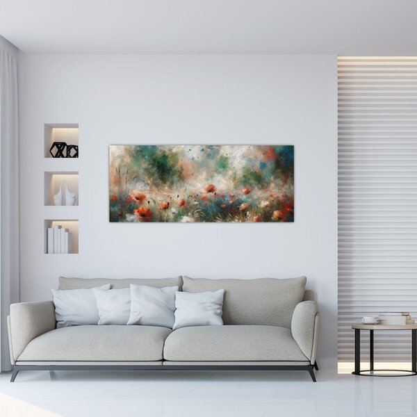 Slika – Apstrakcija polja s makovima (120x50 cm)