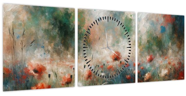 Slika – Apstrakcija polja s makovima (sa satom) (90x30 cm)