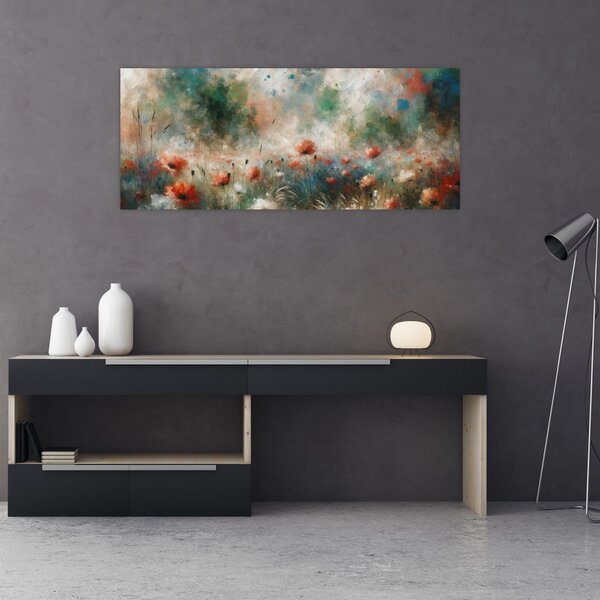 Slika – Apstrakcija polja s makovima (120x50 cm)