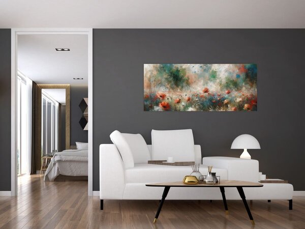 Slika – Apstrakcija polja s makovima (120x50 cm)