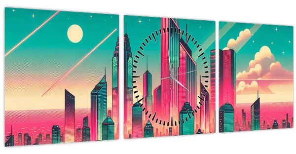Slika – Veliki grad u pop-art stilu (sa satom) (90x30 cm)