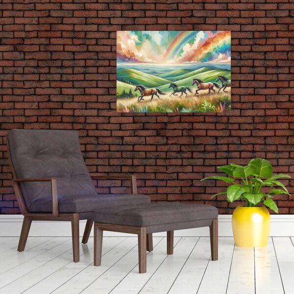 Slika – Konji koji galopiraju kroz krajolik (70x50 cm)
