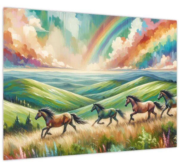 Slika – Konji koji galopiraju kroz krajolik (70x50 cm)