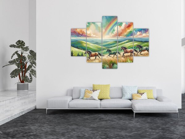 Slika – Konji koji galopiraju kroz krajolik (150x105 cm)