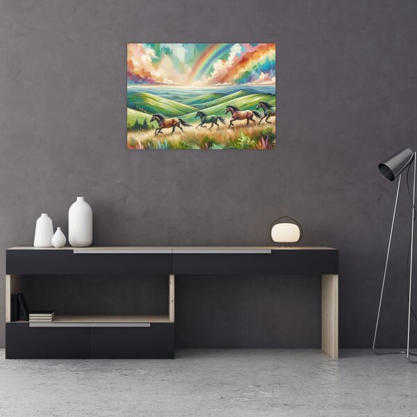Slika – Konji koji galopiraju kroz krajolik (70x50 cm)