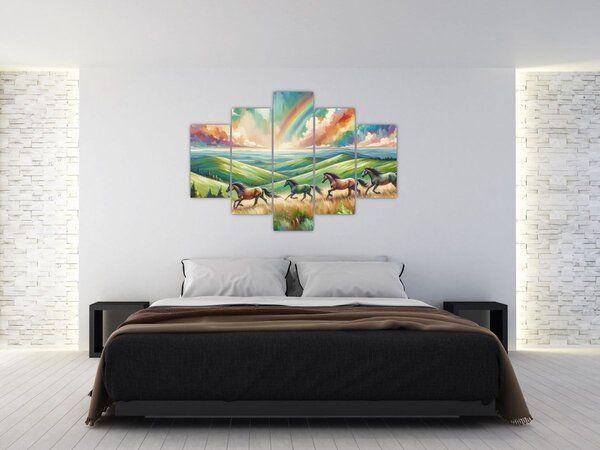 Slika – Konji koji galopiraju kroz krajolik (150x105 cm)