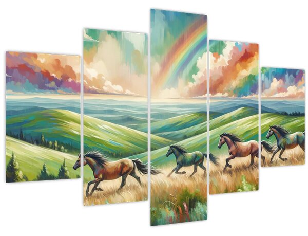 Slika – Konji koji galopiraju kroz krajolik (150x105 cm)