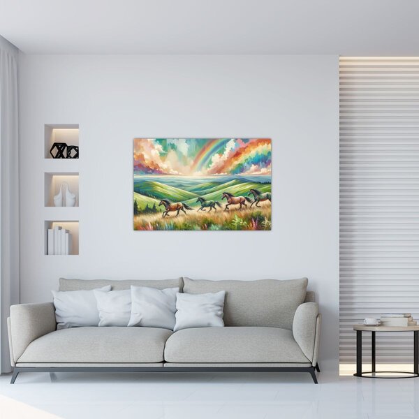 Slika – Konji koji galopiraju kroz krajolik (90x60 cm)